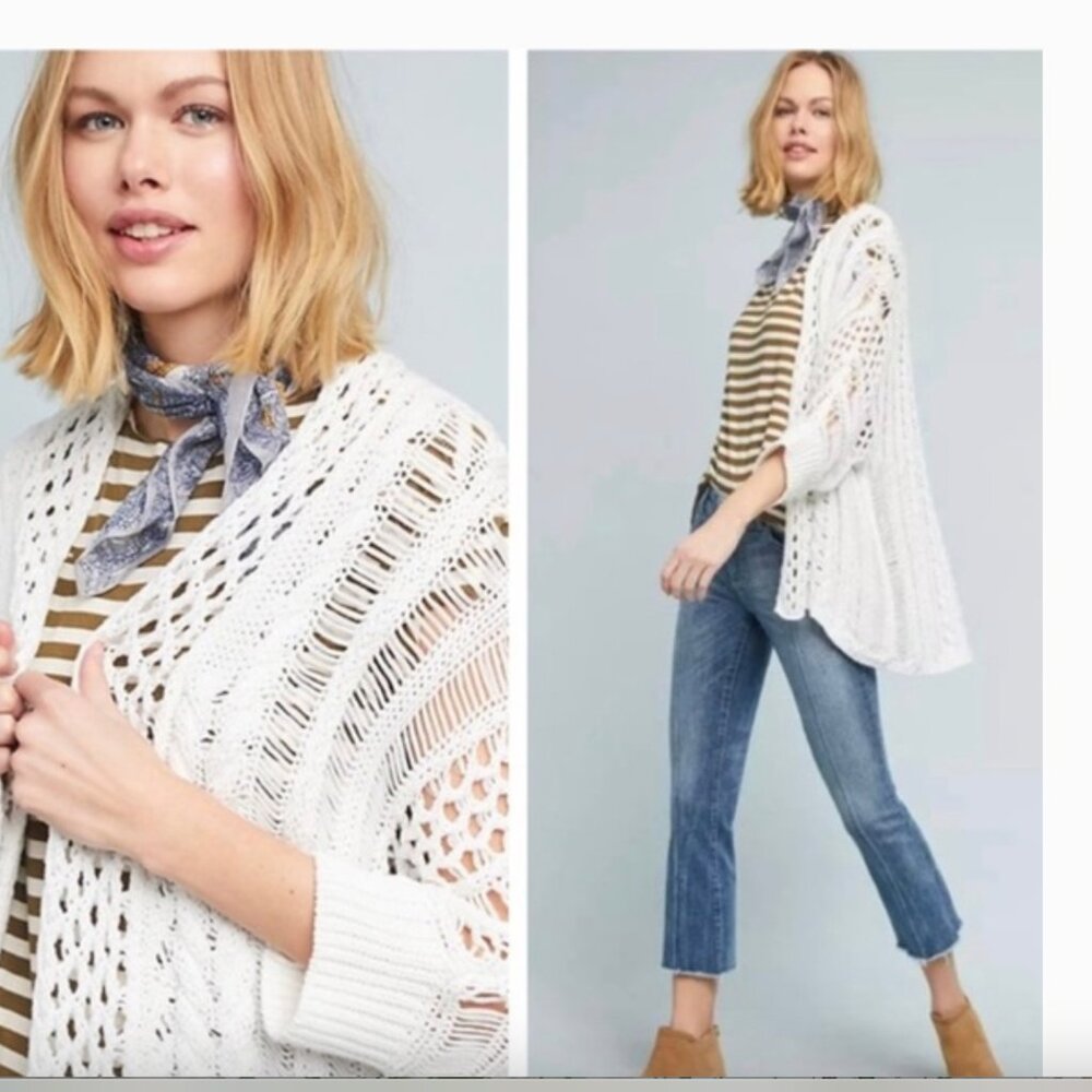 Anthropologie Moth White Crochet Open Cardigan Size S